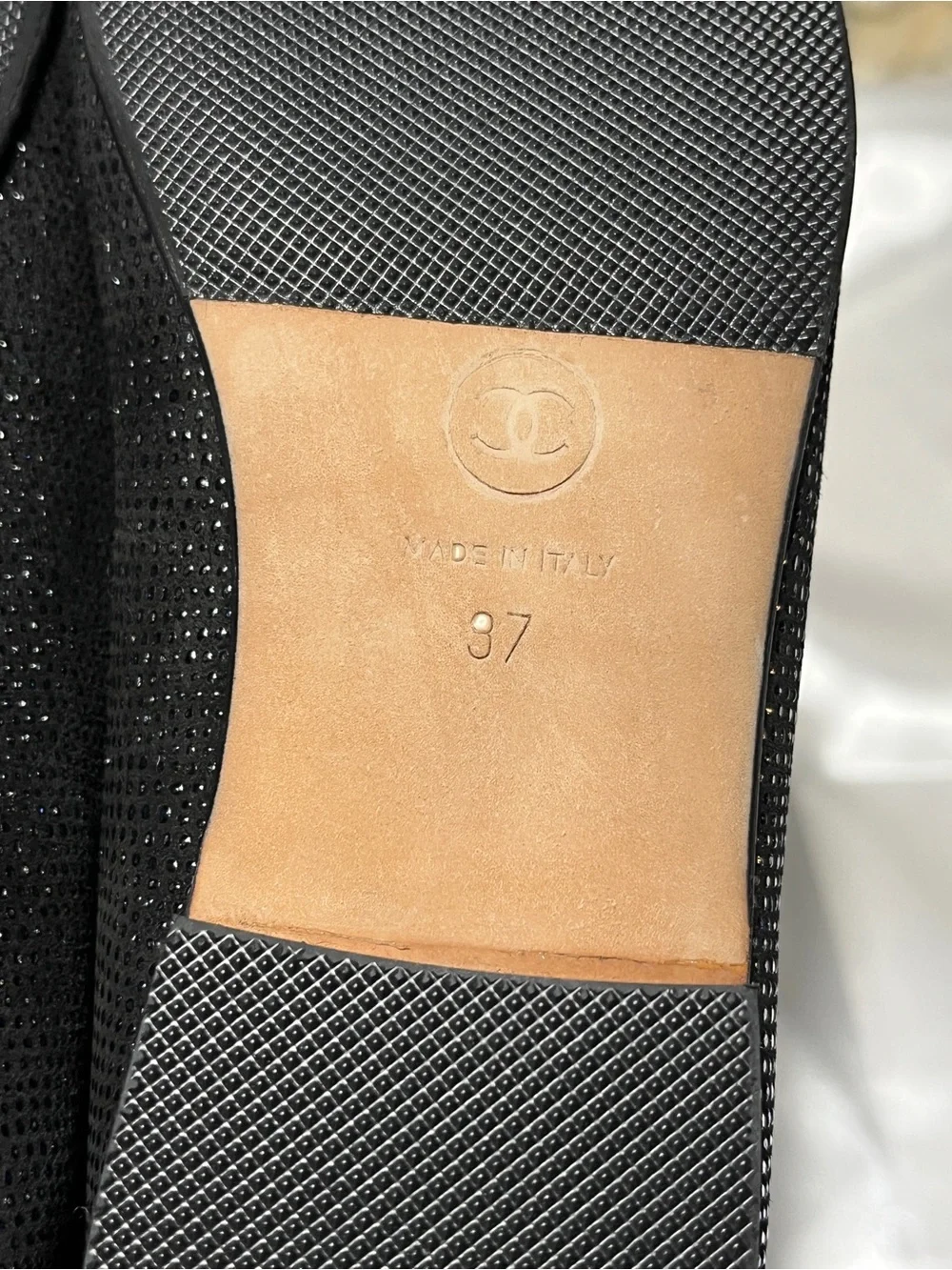 CHANEL Black Bow Cap-Toe Ballet Flats with CC Logo